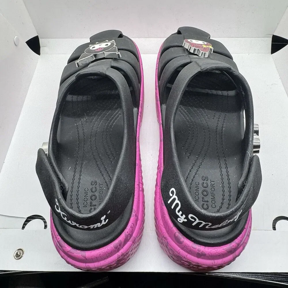 Crocs MY MELODY KUROMI STOMP SANDAL Womens 10 Sanrio Black Pink Purple